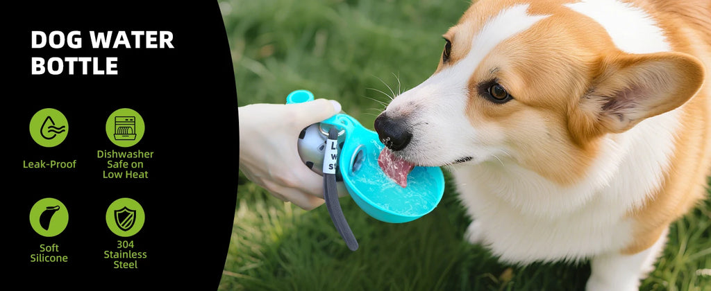 2-in-1 Portable Dog Water Bottle – Leak-Proof Travel Bottle & Bowl (Stainless Steel)