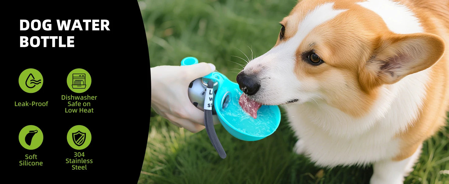 2-in-1 Portable Dog Water Bottle – Leak-Proof Travel Bottle & Bowl (Stainless Steel)