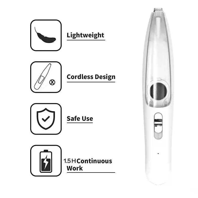 2-in-1 Pet Trimmer with Hair Suction – Quiet Cordless Paw & Ear Groomer for Cats & Dogs