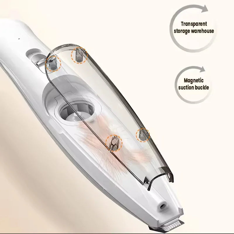 2-in-1 Pet Trimmer with Hair Suction – Quiet Cordless Paw & Ear Groomer for Cats & Dogs