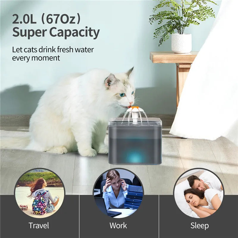Automatic Cat Water Fountain – 2L Ultra-Quiet LED Pet Drinking Fountain with 4-Stage Filtration